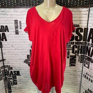 Ellos Red V-Neck Ruffle Dolman Sleeve Top